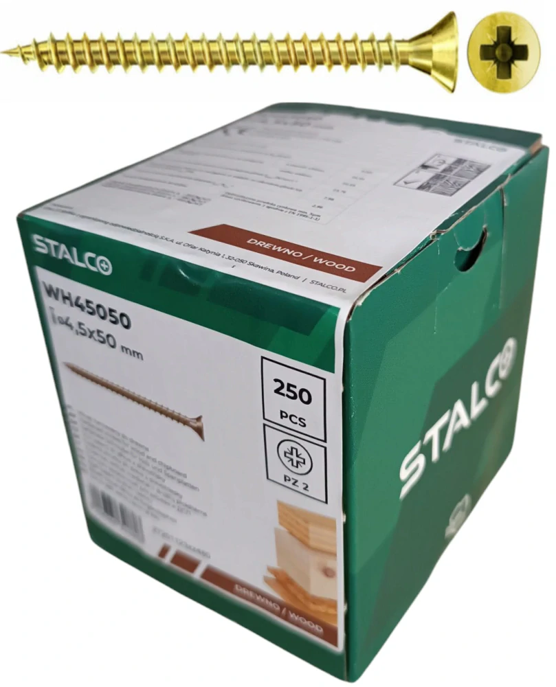 Skrutky samorezné 4,5x50 mm PZ2 celozávit – STALCO, 250 ks