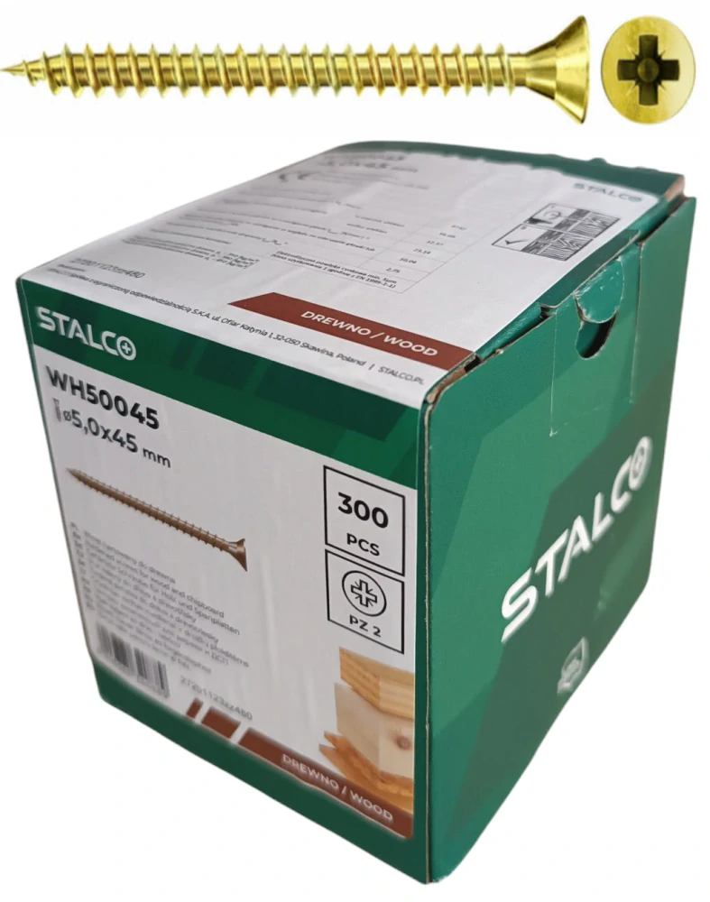 Skrutky samorezné 5x45 mm PZ2 celozávit – STALCO, 300 ks
