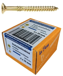Konštrukčná skrutka TORX 4x30 mm – žltý zinok, 200 ks
