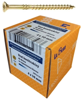 Konštrukčná skrutka TORX 4x50 mm – žltý zinok, 200 ks