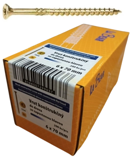 Konštrukčná skrutka TORX 6x70 mm – žltý zinok, 200 ks