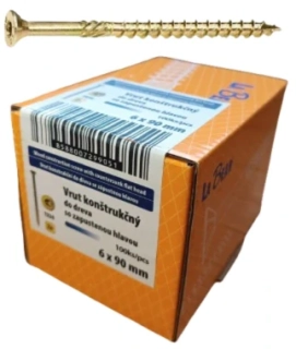 Konštrukčná skrutka TORX 6x90 mm – žltý zinok, 100 ks