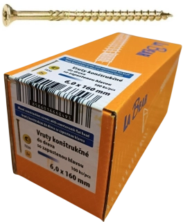 Konštrukčná skrutka TORX 6x160 mm – žltý zinok, 100 ks