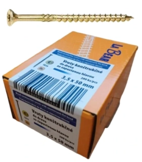 Konštrukčná skrutka TORX 3,5×50 mm – žltý zinok, 200 ks